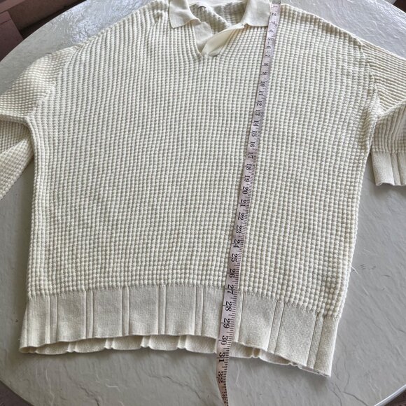 Standard Cloth Ecru Waffle Knit Pullover Polo Sweater in Ivory  Size L - Picture 8 of 9
